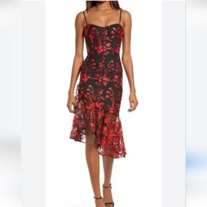 Dress The Population Cantrelle Elegant Floral Dress Ruffle Sweetheart Neckline L